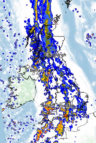  The UK will be hit by rain later this week, with the map showing much of the north affected