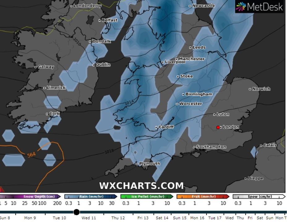  Rainfall up and down the country has been predicted for Wednesday