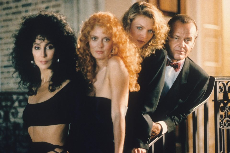  1987's film The Witches Of Eastwick starring Cher, Susan Sarandon, Michelle Pfeiffer and Jack Nicholson