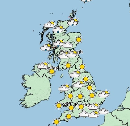  The weather is going to get better as the week goes on, with this weather map showing the conditions for Thursday afternoon