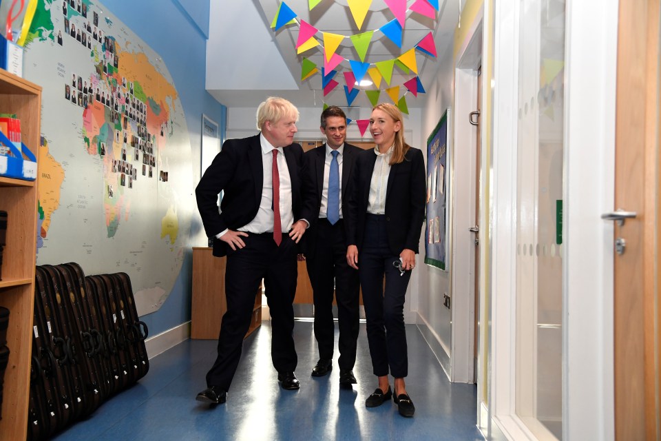  Boris visits a school in London with education secretary Gavin Williamson