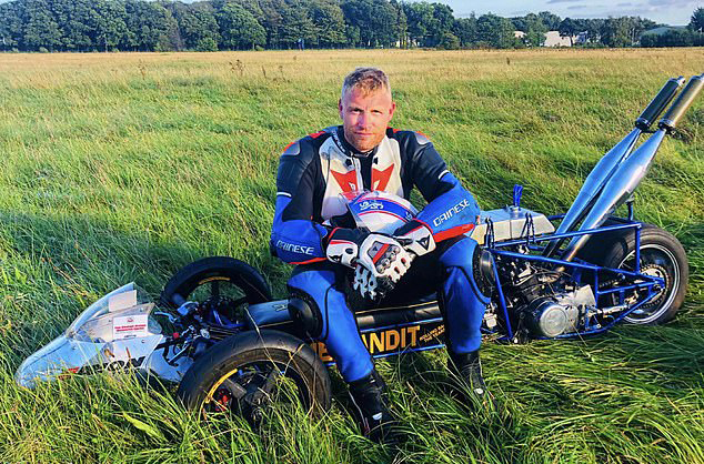  Freddie seen sitting on the three-wheeled racer before his lucky escape