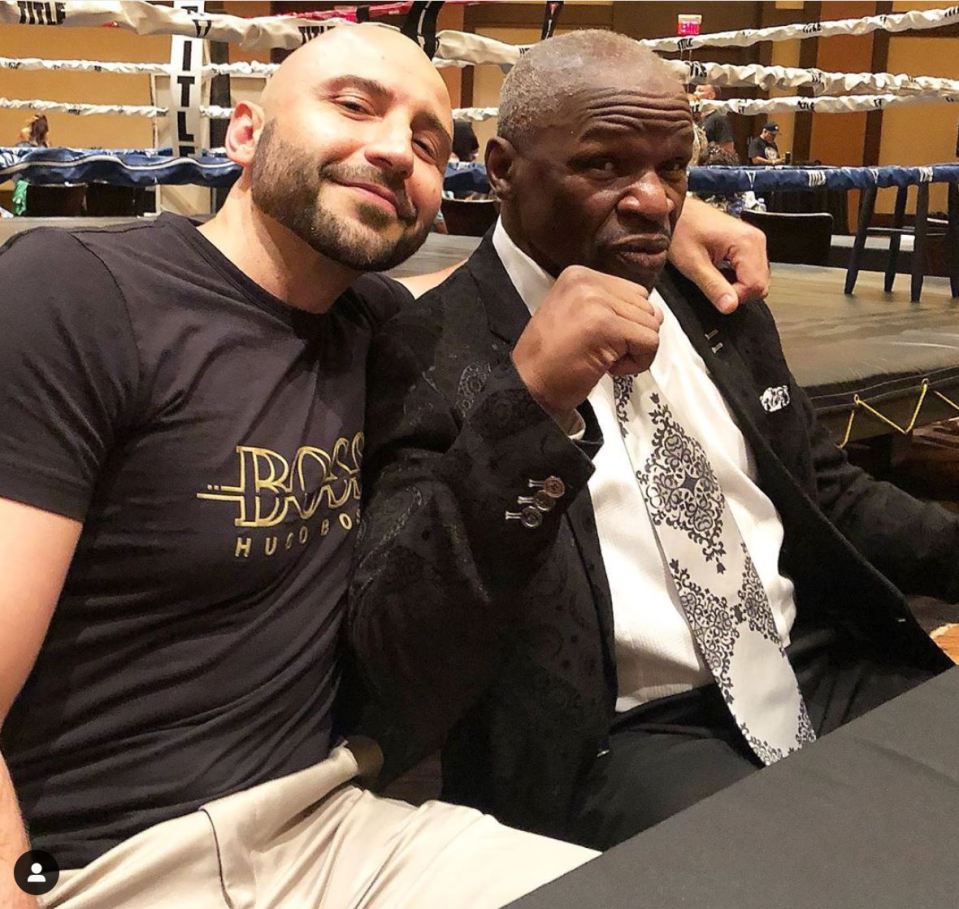  Amer Abdallah, left next to Mayweather Sr, is in charge of overseeing KSI’s camp when he travels over to Las Vegas