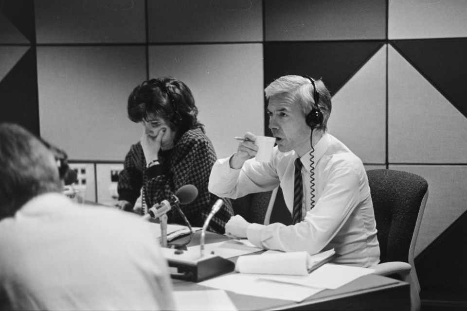  John Humphrys and Jenny Murray at BBC Portland Place for first 'Today' programme to be broadcast on a Saturday, 3rd January 1987