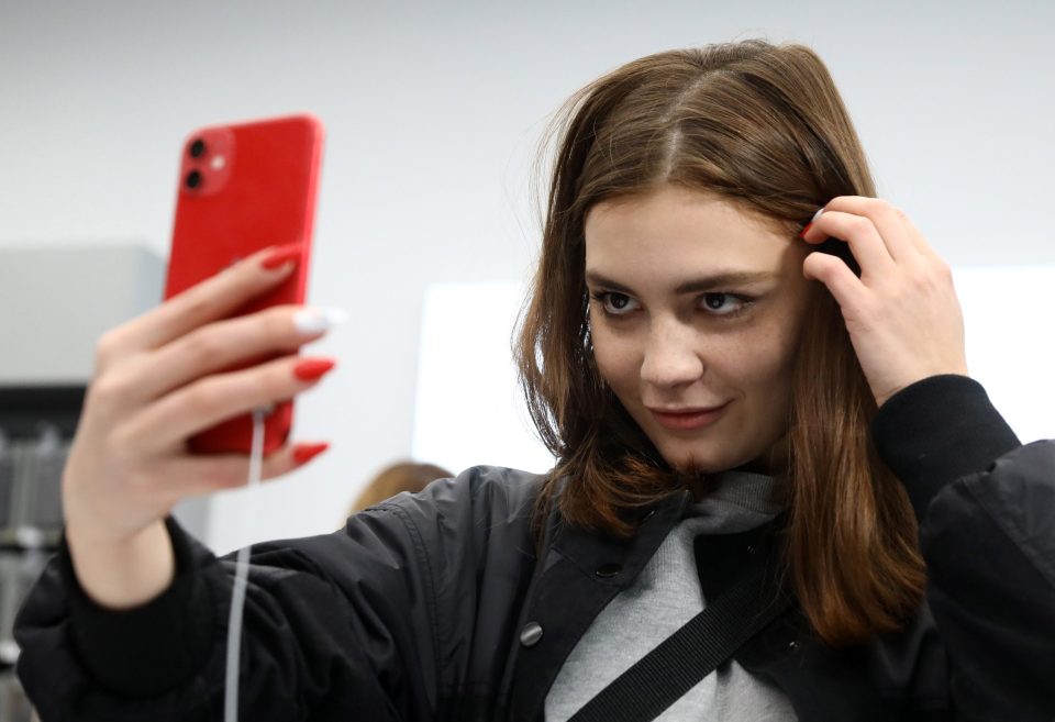  An Apple fan enjoys the updated selfie camera