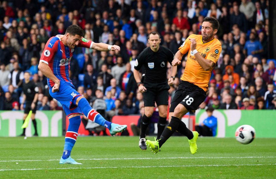  Joel Ward blasts a shot deflected in by Leander Dendoncker for the Palace opener