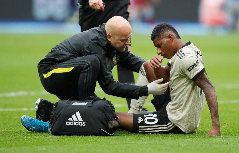  Marcus Rashford looks set to be out for a few weeks after injuring his groin in the defeat in East London