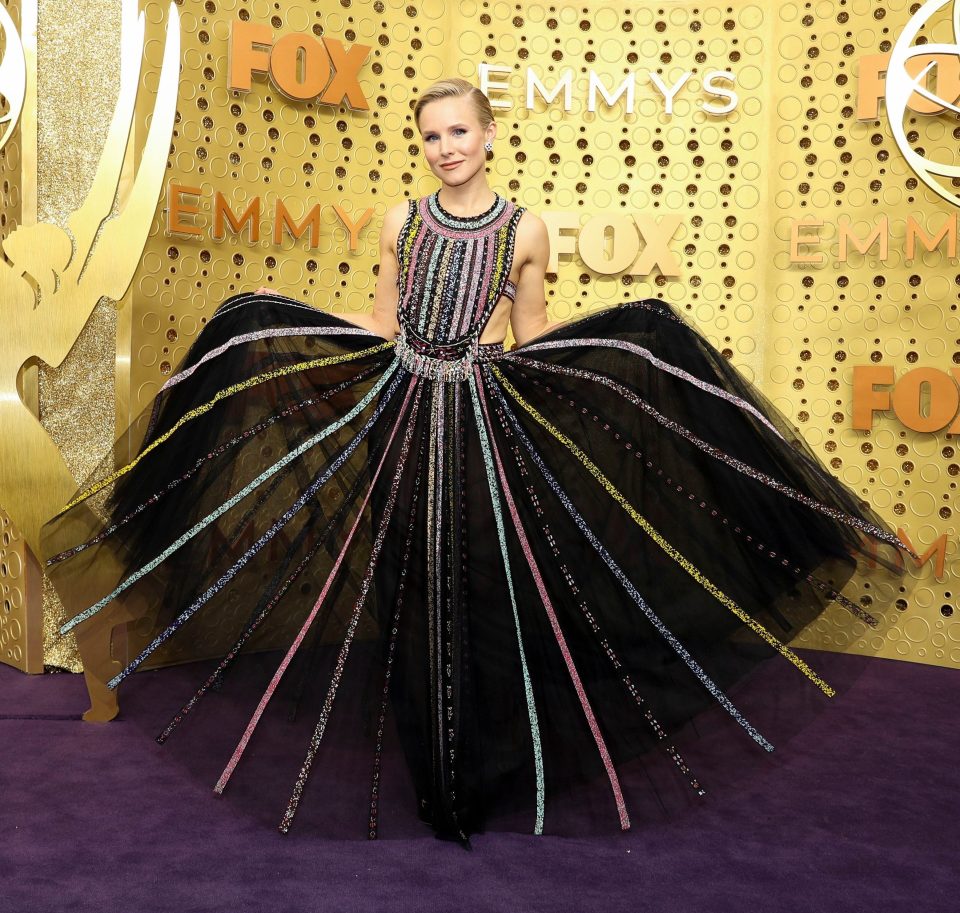  Kristen Bell was the picture of perfection in this colourful striped Dior gown