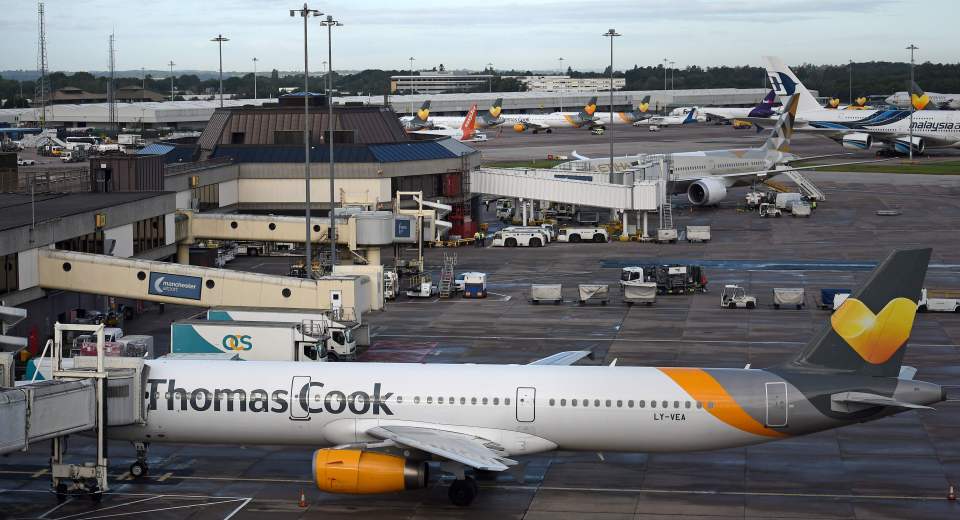  Thomas Cook jet stands dormant on the tarmac at Manchester Airport