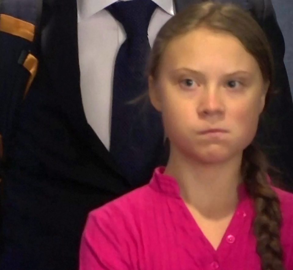  Greta's expression changed into an ice-cold glare as Trump made an unexpected entrance