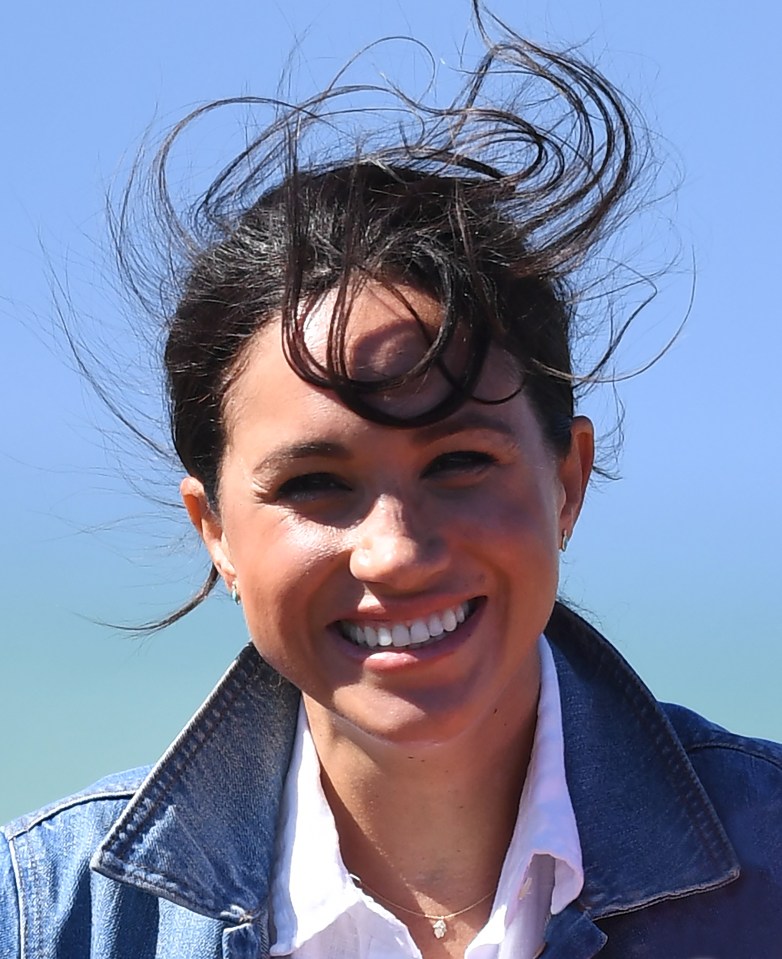  Meghan Markle grinned as her hair got blown around by the wind