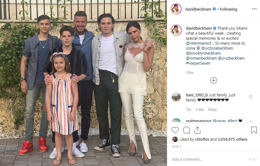  David Beckham recently shared this picture of his family on Instagram, with a football emoji