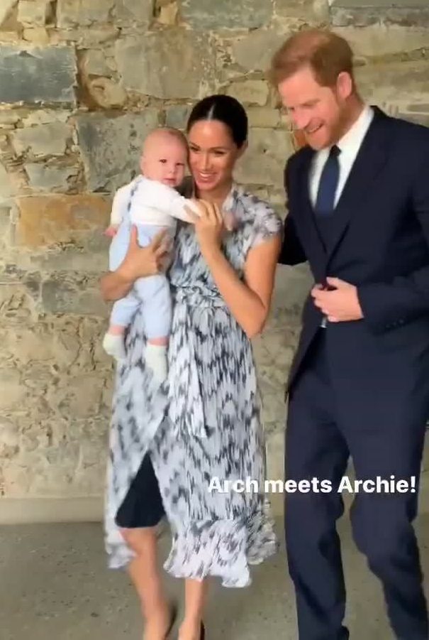  Meghan Markle stunned in a floaty, patterned dress and heels as she cradled her baby