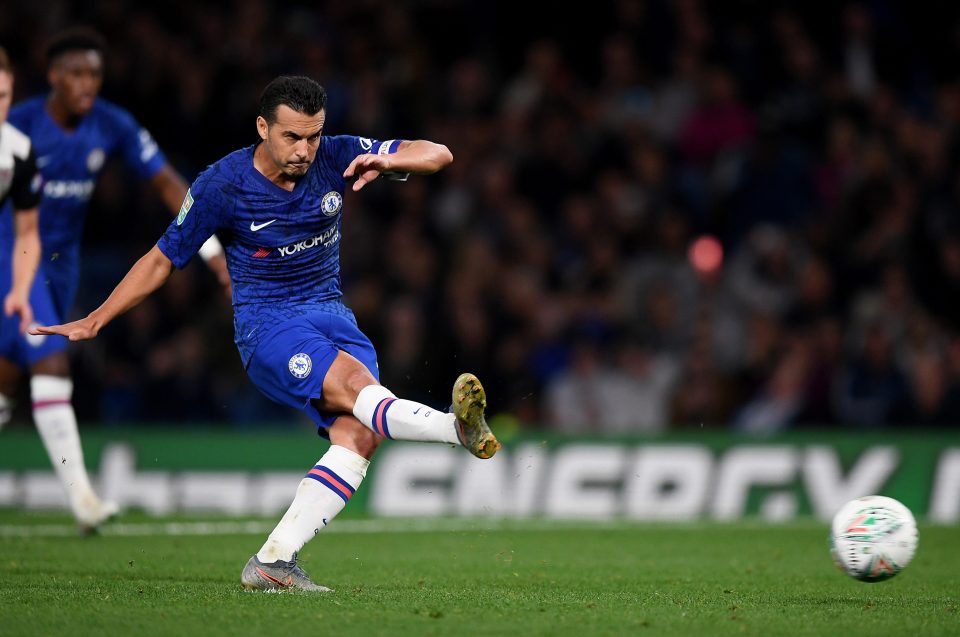  Pedro tucks home the third Chelsea goal from the penalty spot - even though it was thought Ross Barkley would take spot-kicks