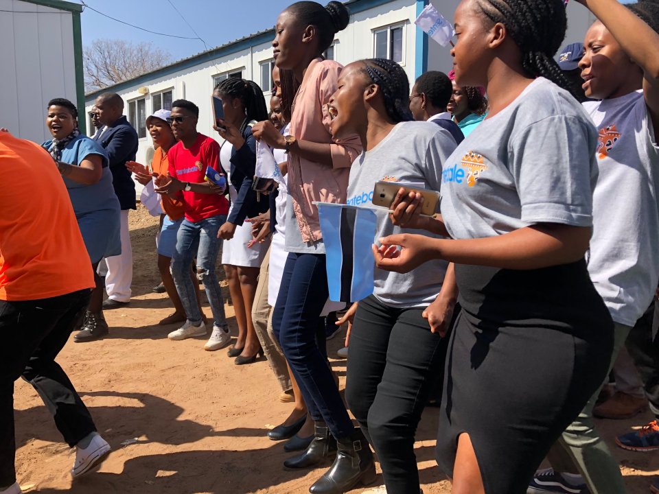  The royal was welcomed by locals singing and dancing as he arrived at the Sentenable foundation