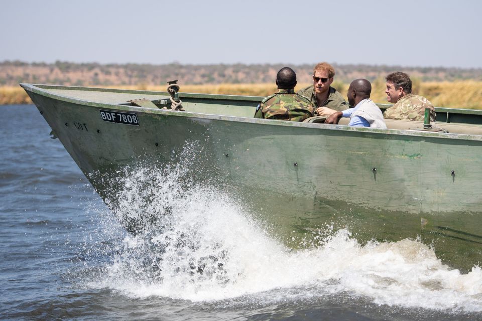  Prince Harry joins a Botswana Defence Force anti-poaching patrol on the Chobe river in Kasane, Botswana