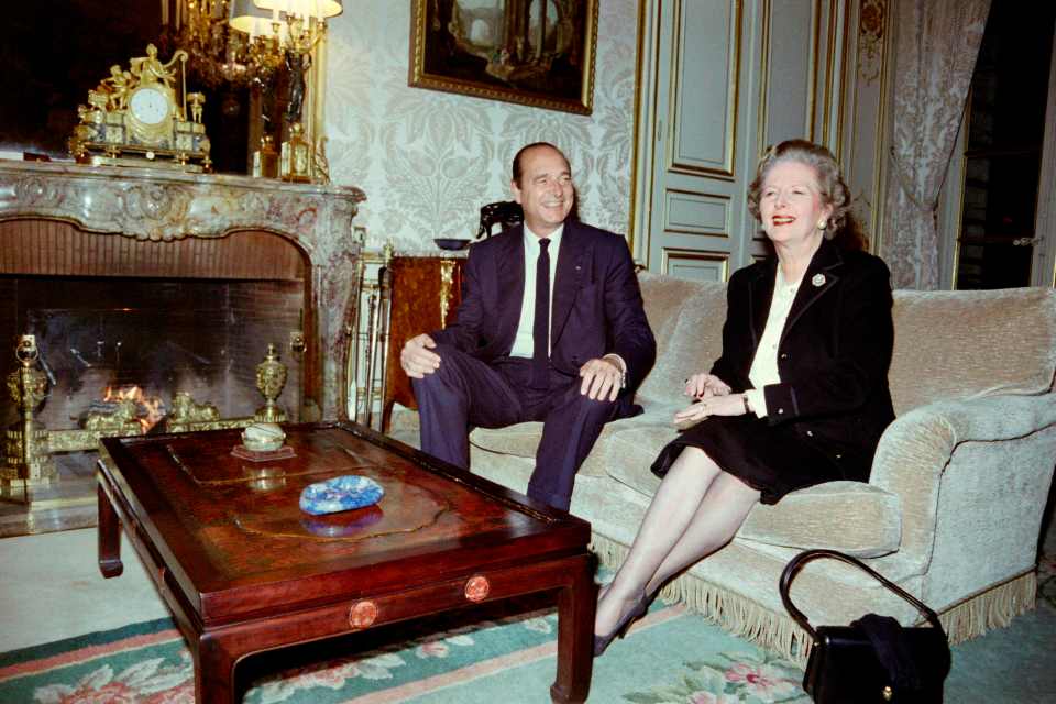  Jacques Chirac is seen here with Margaret Thatcher in 1987 in Paris