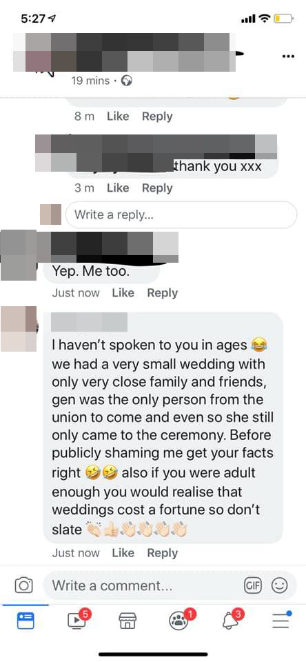  The bride commented on the post, stating they hadn't seen each other for years