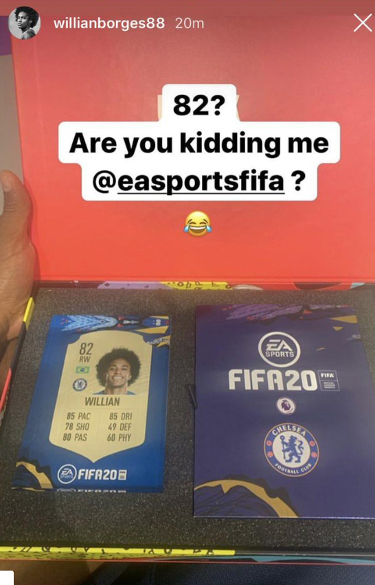  Willian was not happy with his rating of 82 on the latest Fifa game