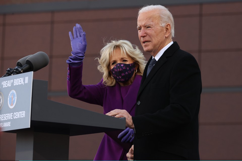 Biden, pictured with wife Jill yesterday, is set to be inaugurated as the 46th President of the United States today