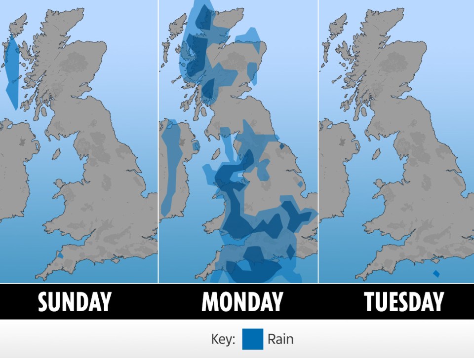  UK weather map for today, Monday and Tuesday