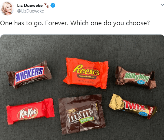  Liz Dueweke asked her Twitter followers to choose between these classic chocolates