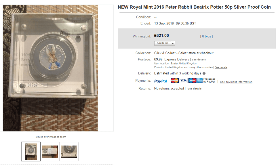  The final price for the Peter Rabbit 50p listing