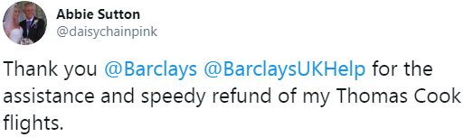  Thomas Cook customers have praised Barclays for processing refunds so quickly