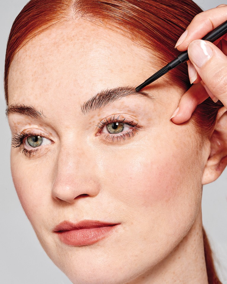  Next, use a fine brow pencil to define your arch, following your natural brow shape