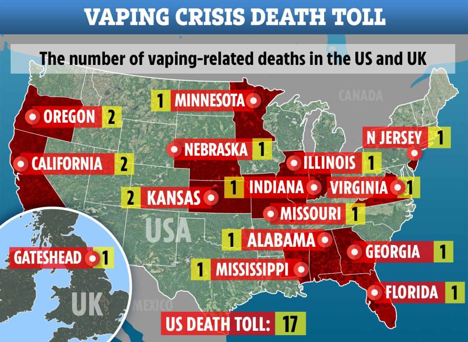  Alabama is the latest state to report a death related to vaping - taking the toll in the US to 17