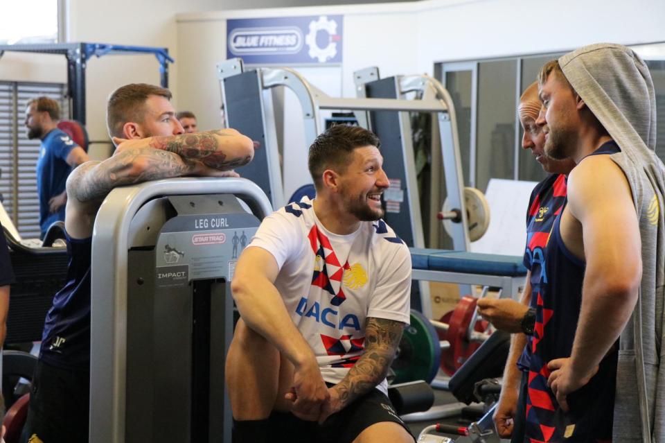  Great Britain's players can smile even though they are hard at training ahead of playing Tonga