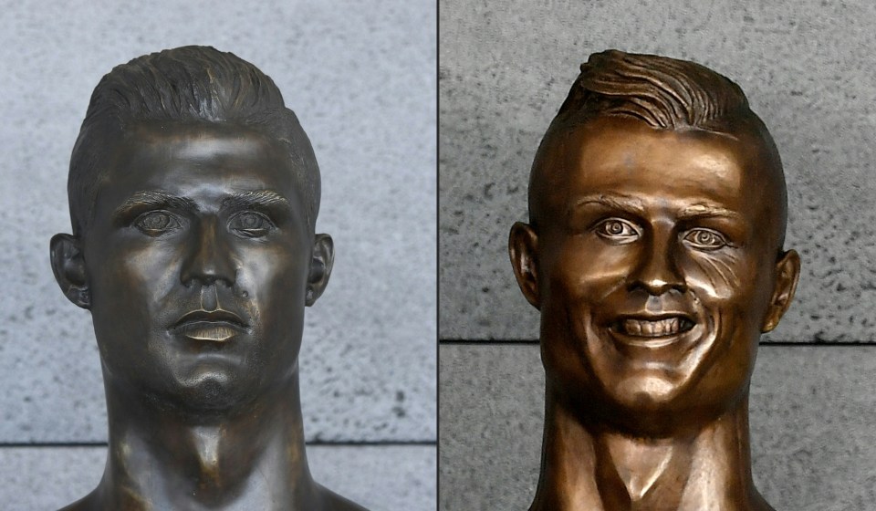  The bizarre bronze bust of Zlatan Ibrahimovic's rival Cristiano Ronaldo, right, was eventually replaced by a less scary version