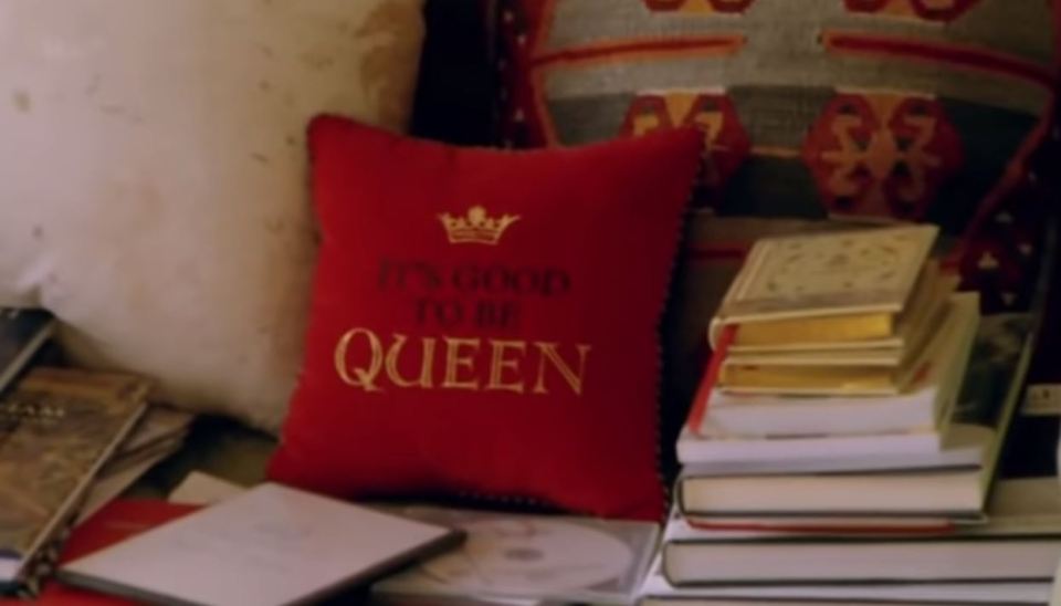  The slogan cushion reads 'it's good to be queen' and sits on Her Majesty's sofa in her private sitting room