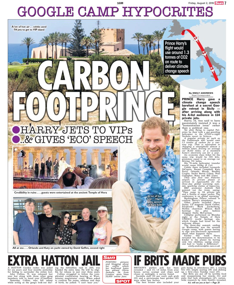  We reported on Harry's speech at a Google climate retreat, which was attended by celebs who had travelled there on 114 private jets and super-yachts