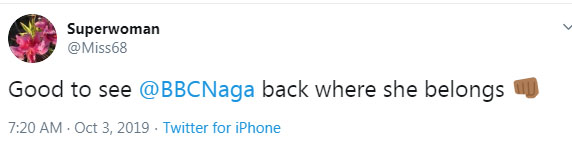  Fans were quick to praise Naga's return to the couch