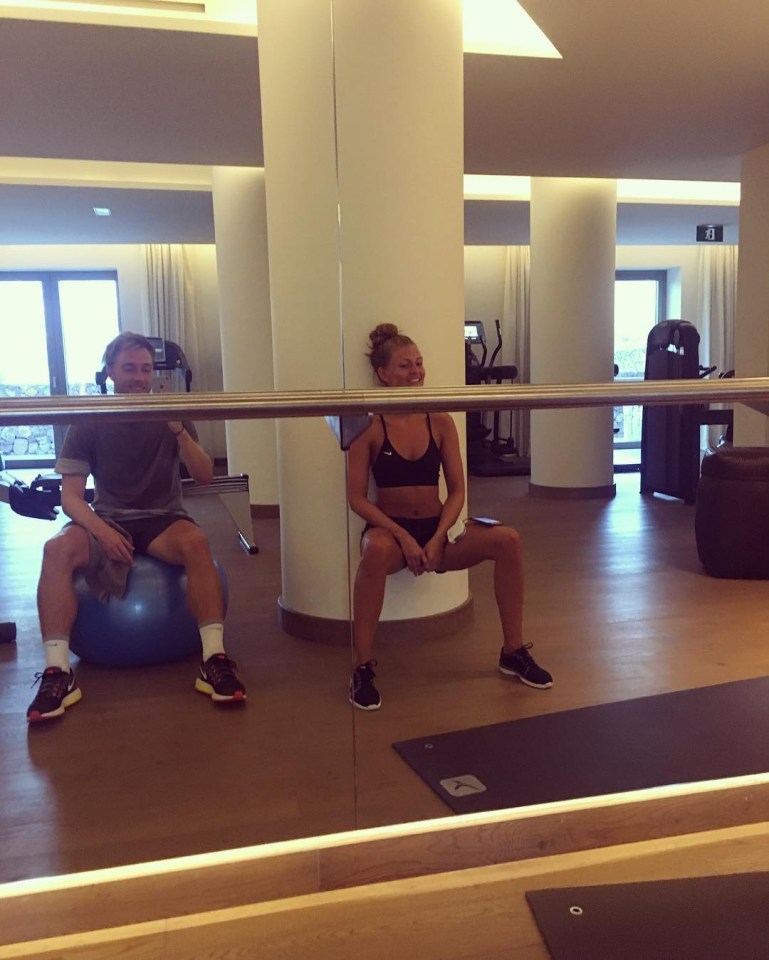 The couple work out in their private gym