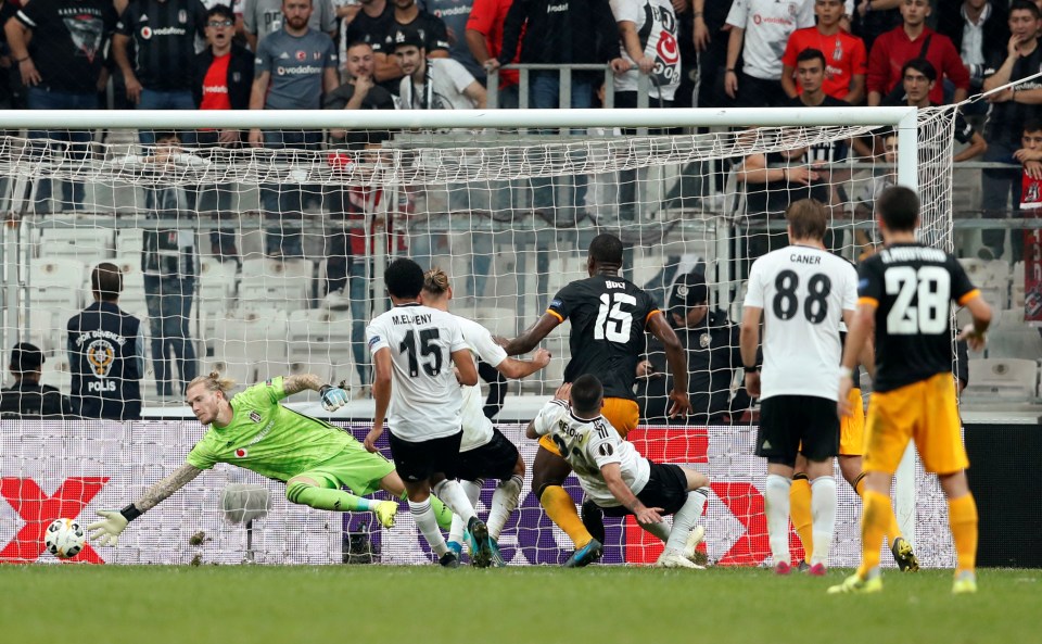  Former Liverpool goalkeeper Loris Kariuswas unable to prevent Besiktas from slipping to defeat