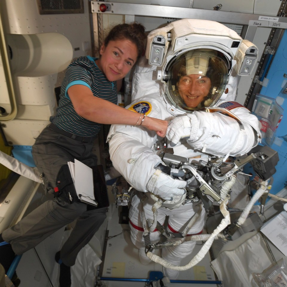  Nasa astronauts Jessica Meir (left) and Christina Koch (right) on board the ISS