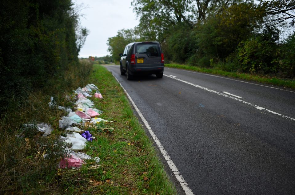  Tributes left by the side of the road where the Brit teen lost his life