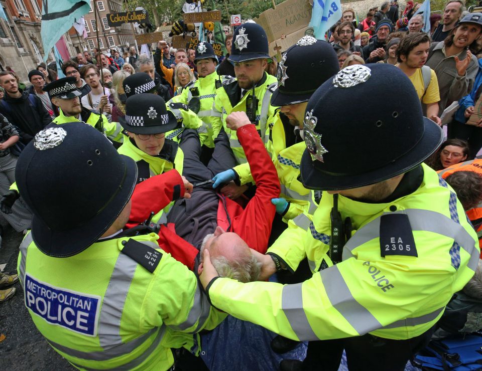  Cops continue to make arrests after London was brought to a standstill by around 30,000 Extinction Rebellion protesters