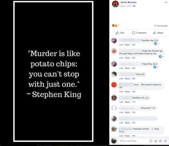 Barrass made a number of disturbing posts to her Facebook page before she went on to kill two of her sons