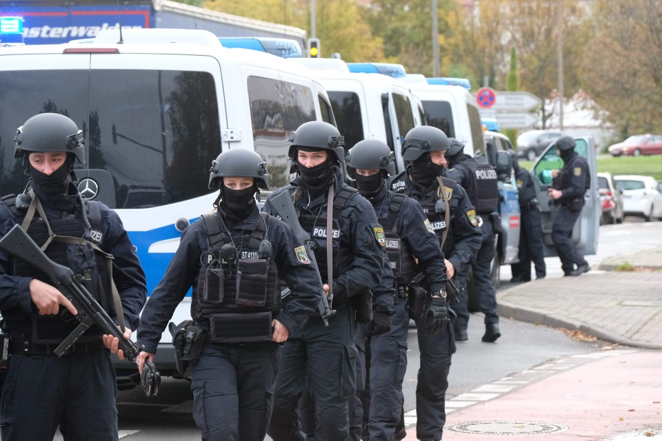 Hundreds of armed cops are now patrolling the streets of Halle