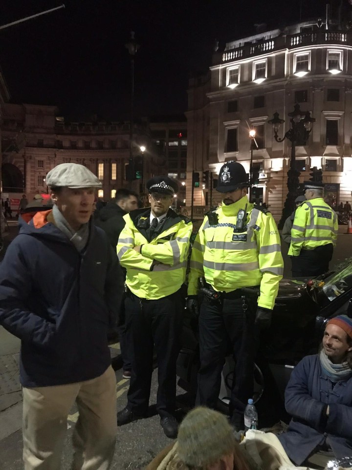  Cumberbatch in Trafalgar Square as 'crusties' blockade central London