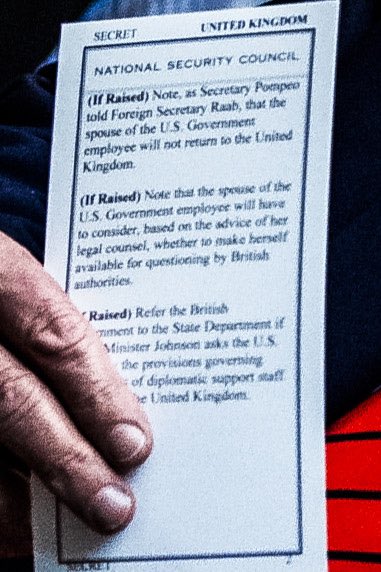  Donald Trump's briefing notes said the US diplomat's wife would not return to the UK