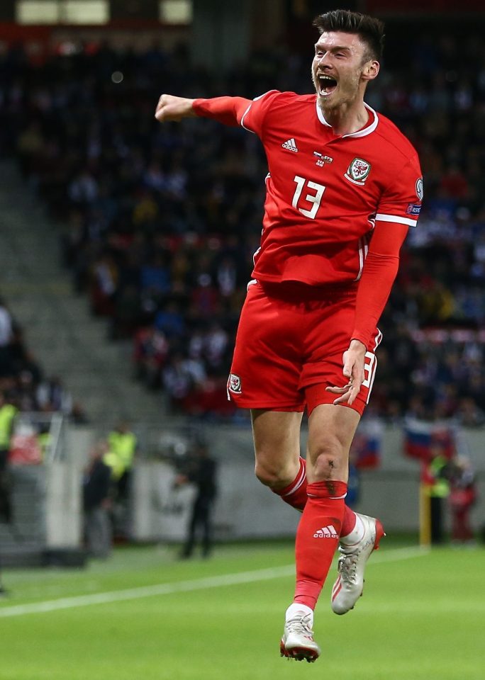  Wigan's Kieffer Moore celebrates hitting the opener with his first goal for Wales