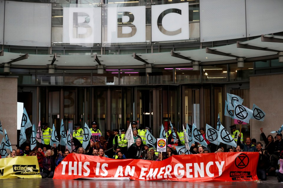  Around 40 protesters have camped outside the BBC HQ in central London this morning