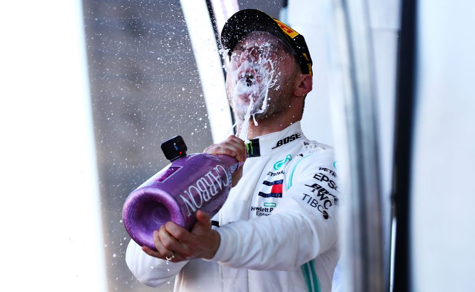  Valterri Bottas toasts his victory at the Japanese Grand Prix