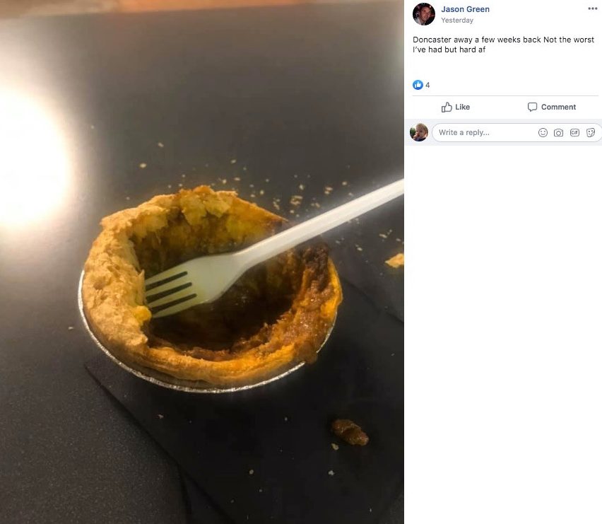  Jason Green was not impressed by the state of his pie at Doncaster