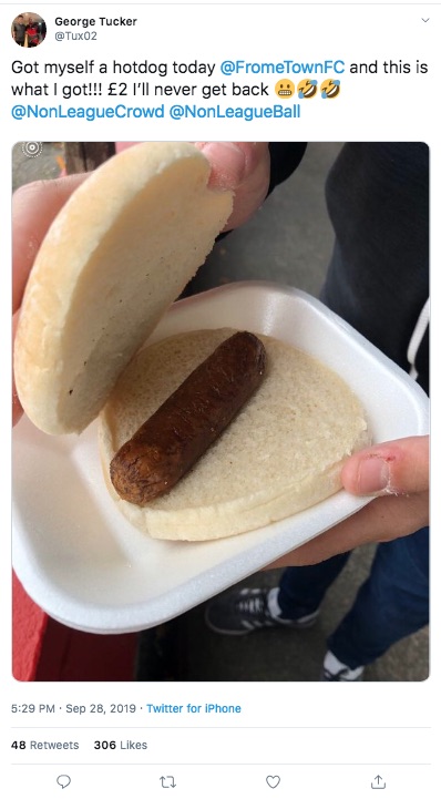  George Tucker was left less than amused when he got a dry sausage in a huge burger bap - after ordering a hot dog