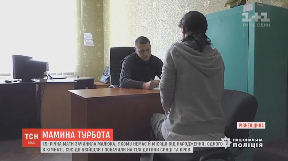 Mykyta’s mother, pictured in a police interrogation, faces five years in jail